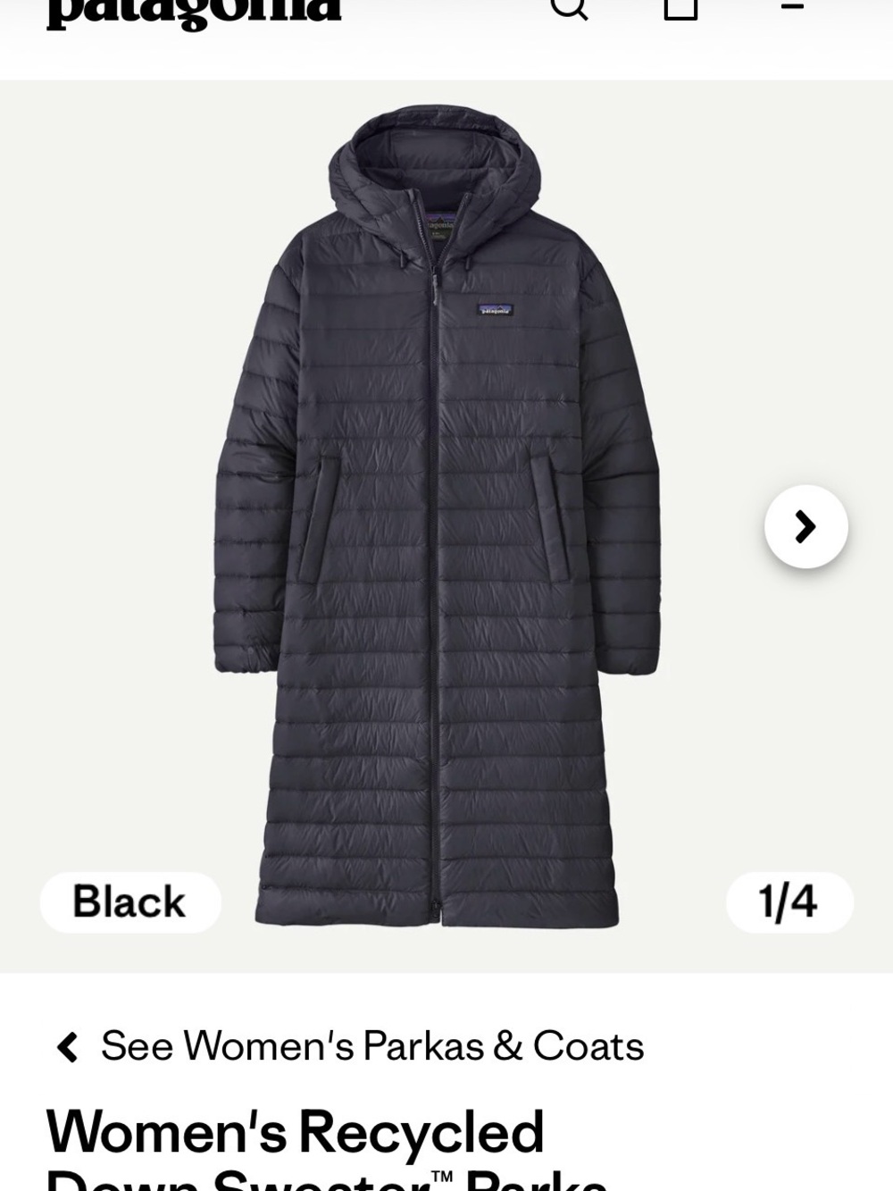 Like New* Patagonia Black Long Puffer Parka with Hood Like New!
